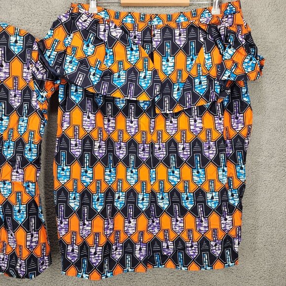 Vibrant Orange and Blue Patterned Skirt - Picture 7 of 16